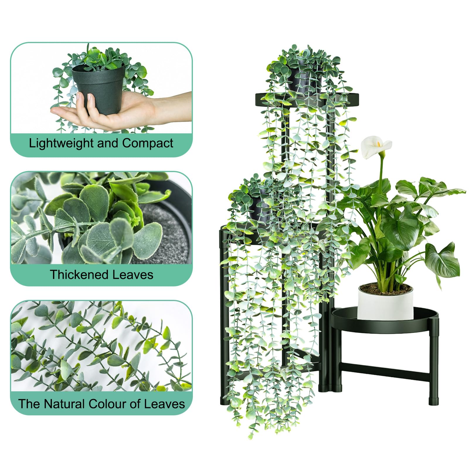 Planta de eucalipto sintético en maceta de 22 pulgadas, planta de eucalipto de hiedra larga artificial, decoración de plantas de vid de plástico para interiores y exteriores, hogar, oficina