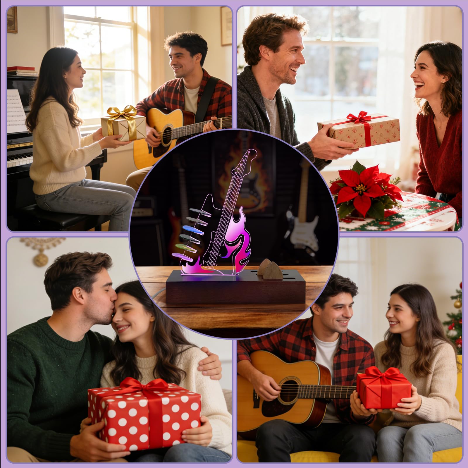 Porta plettro per chitarra illuminato, 7 colori con luce LED, display per plettro per chitarra in acrilico, alimentato tramite USB, accessorio per chitarra, può contenere 6 plettri, regalo per uomini