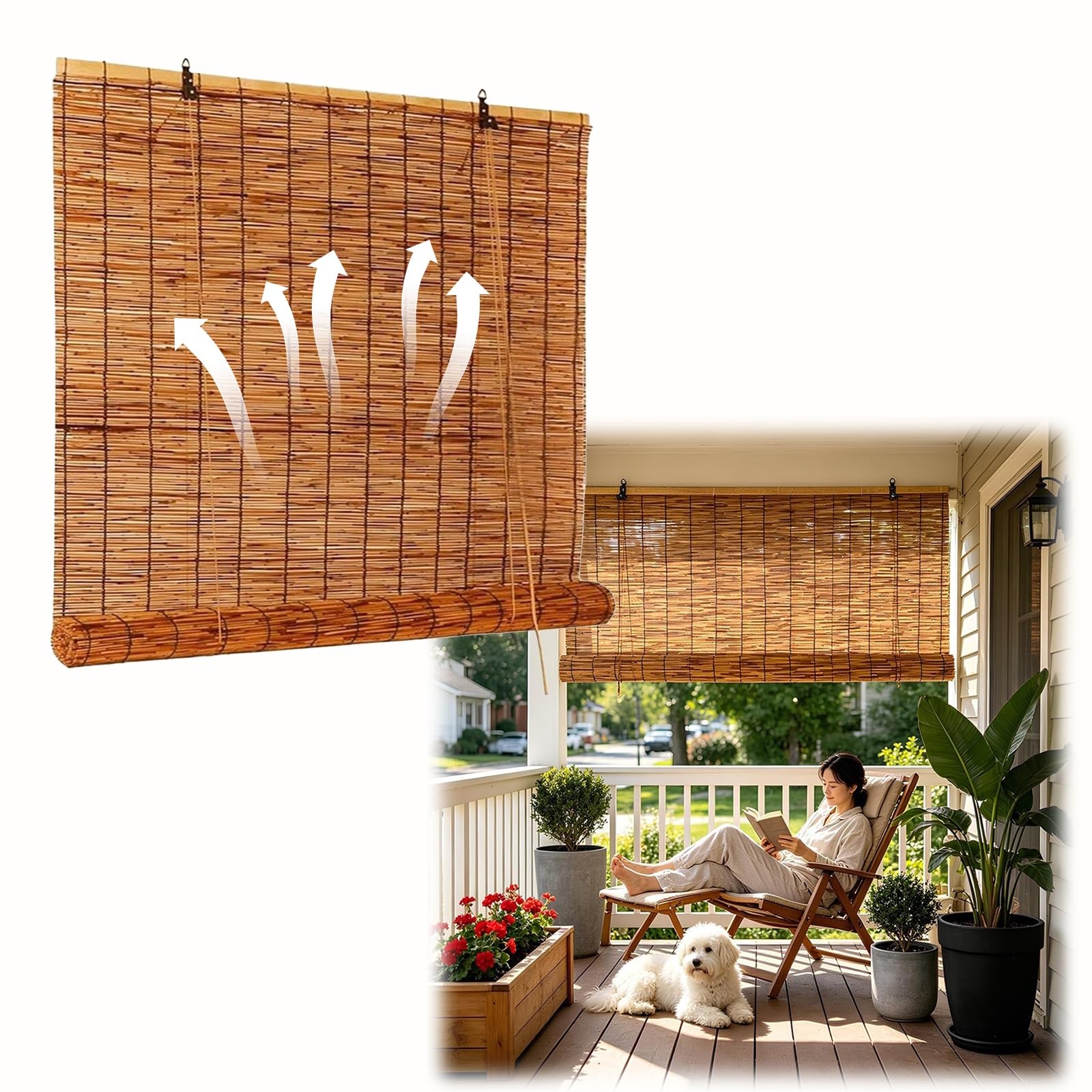 CMJYMX Custom-size Bamboo Blinds For Windows, Hand-Woven Light Filtering Bamboo Roll Up Shades For Outdoor Porch Patio Privacy Blinds, Easy To Install(50x180CM/20x71IN(WxH))