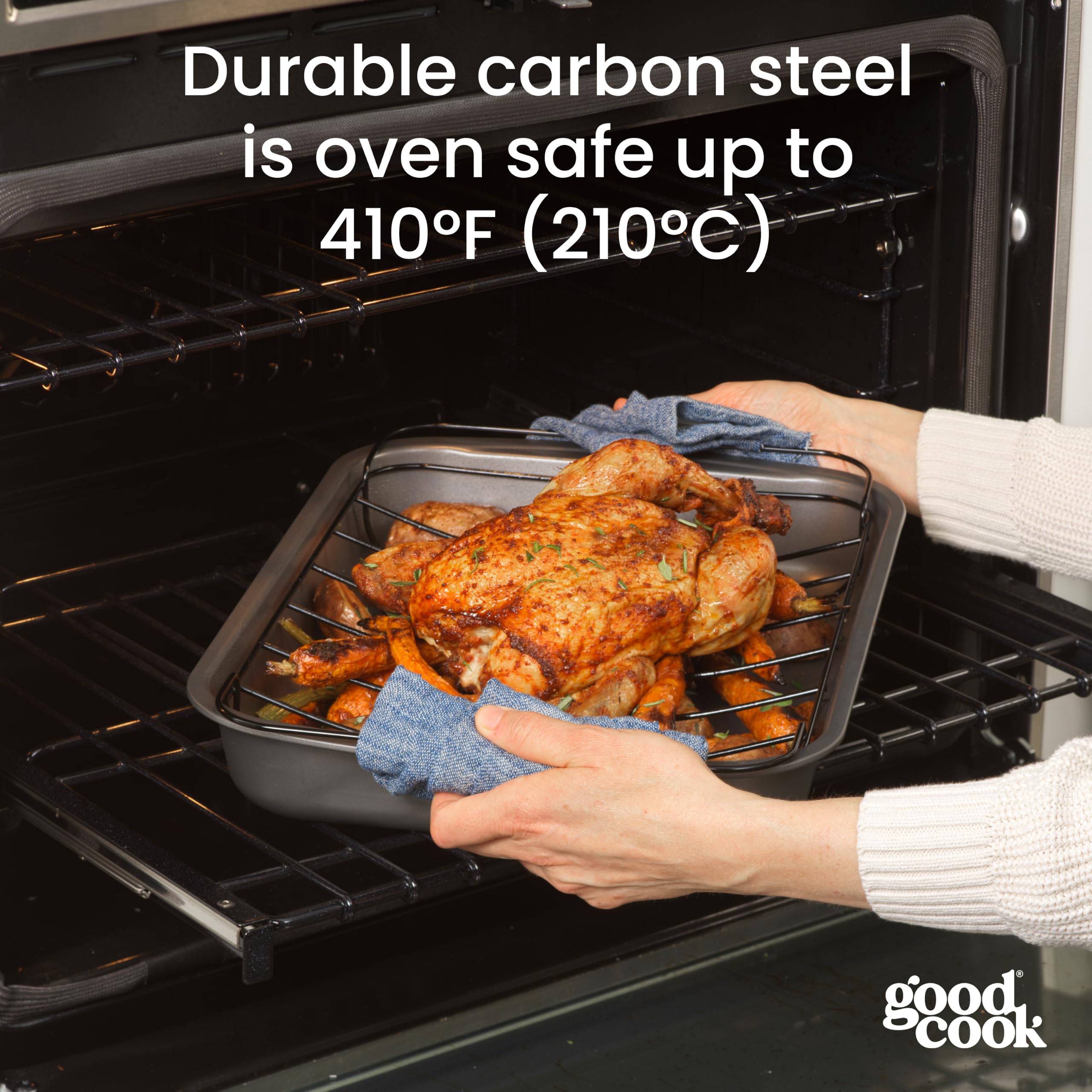 GoodCook Roast Pan - Large Nonstick, Easy Cleanup -4