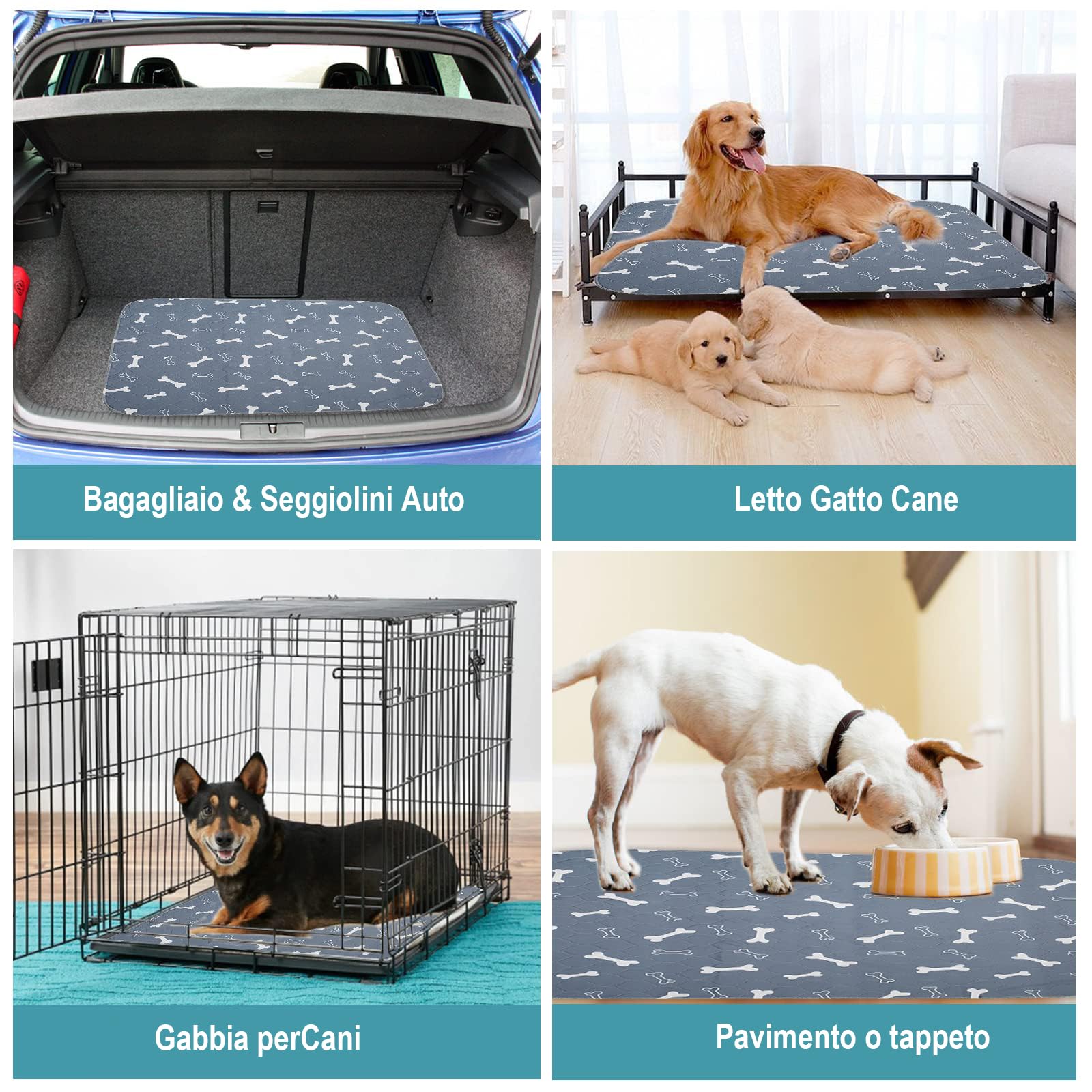 Geyecete-4 Pezzi 60 * 45cm Lavabili Traversine Cani,Riutilizzabili Tappetini igienici per Cani,Traversine Cane Assorbenti,Impermeabile Tappetini per Cane,Cuccioli,Gattini,Porcellini d'India-Grigio