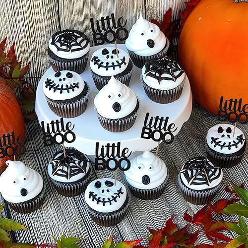 Miniatura 4 de 12 piezas hechas a mano para cupcakes Little Boo  Decoraciones de Halloween Baby Shower, decoración de octubre Baby Shower, pancarta de otoño para