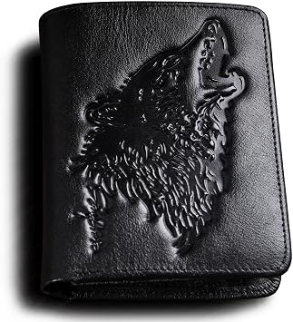 Mens Wallet With Coin Pocket,Wolf Bifold Wallets For Men Leather RFID Blocking,Gift for Himblack