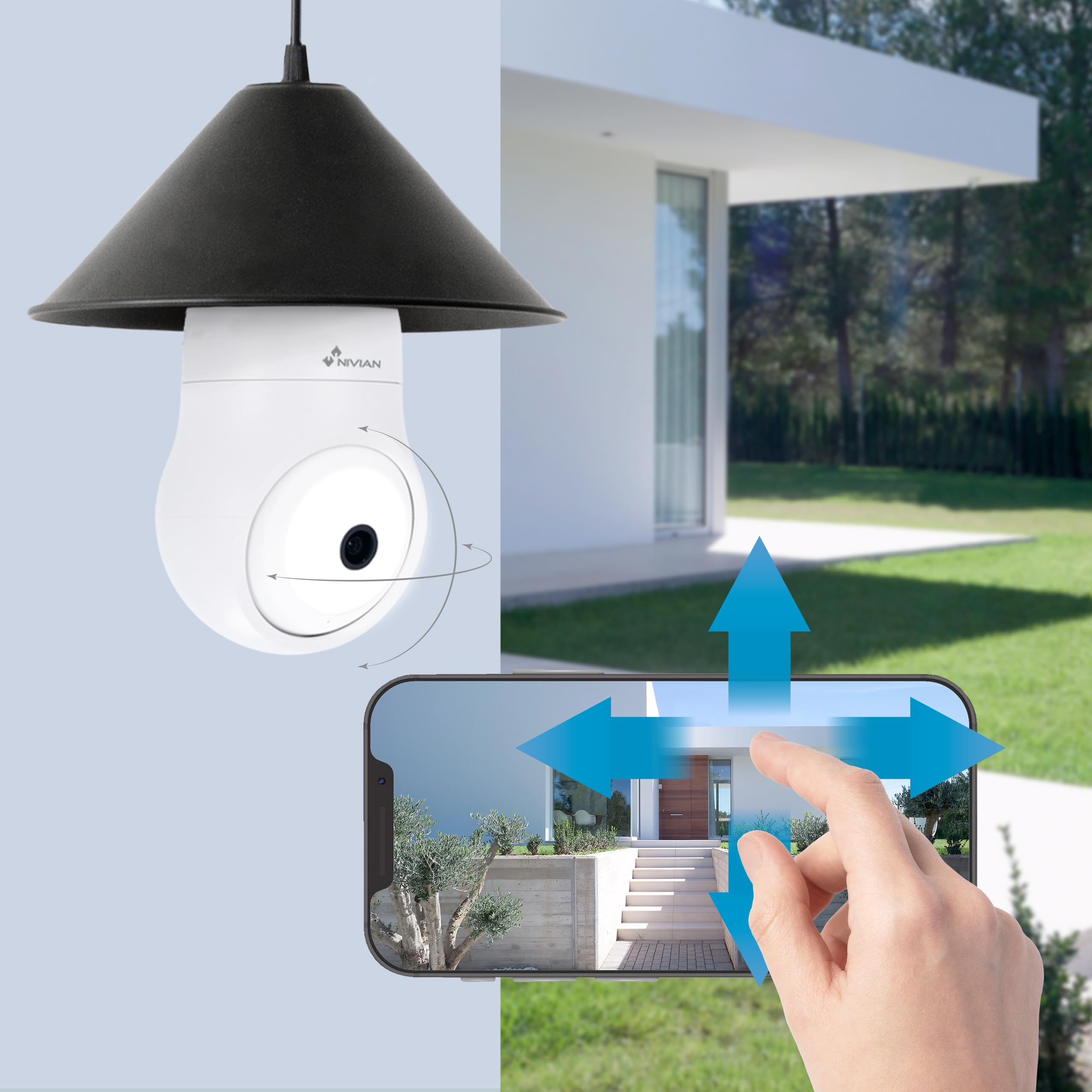 NIVIAN Kamera monitorująca WiFi Typ żarówki 2K o ruchu 360° z dźwiękiem, rozpoznawaniem i śledzeniem człowieka - noktowizor, kompatybilna z Alexą, Google Home, Tuya App (zestaw 2 kamer WiFi)