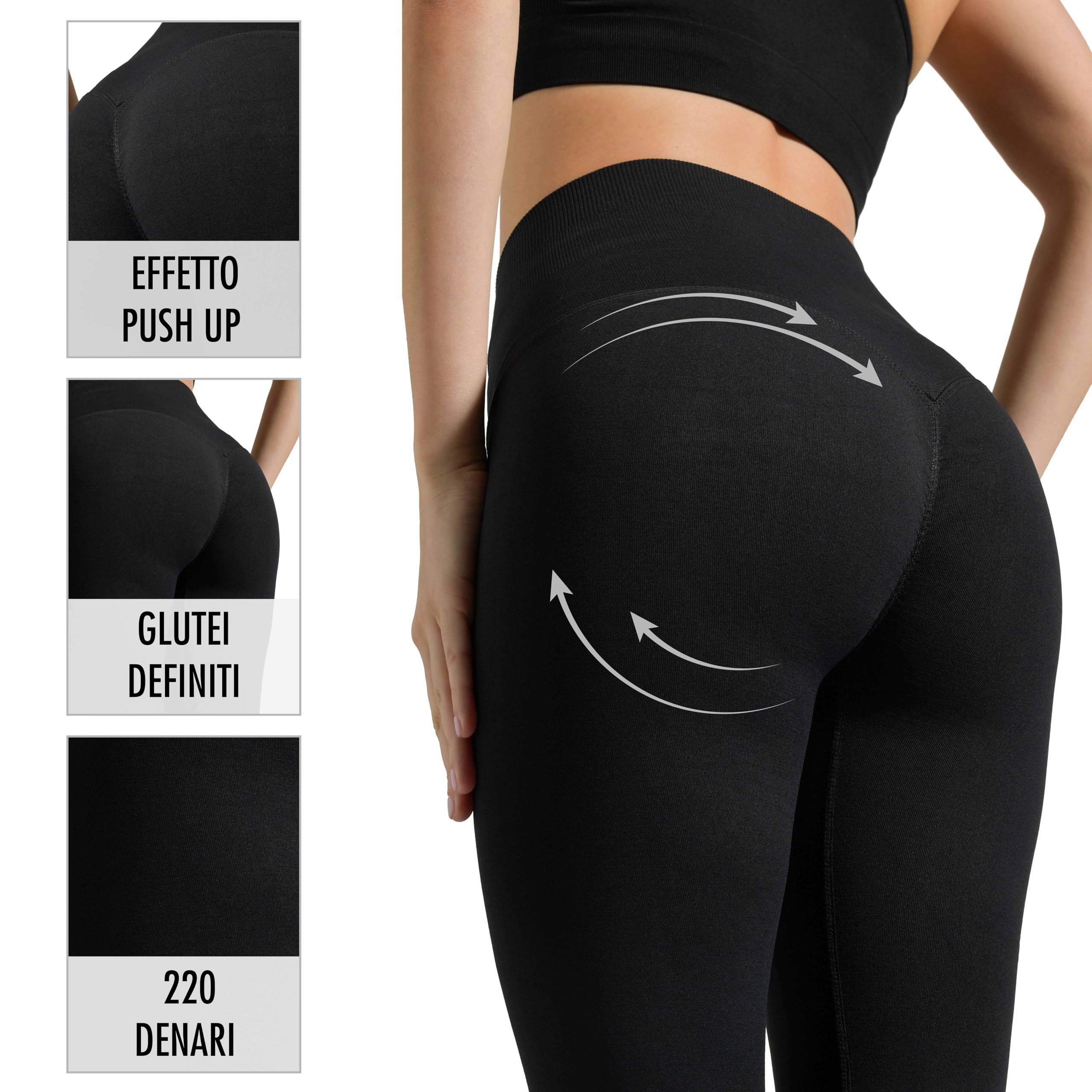 Risalti Leggins Push Up Sculpt - Sportivi a Vita Alta Senza Cuciture, Pantaloni Estivi Donna per Yoga e Fitness, 100% Made in Italy