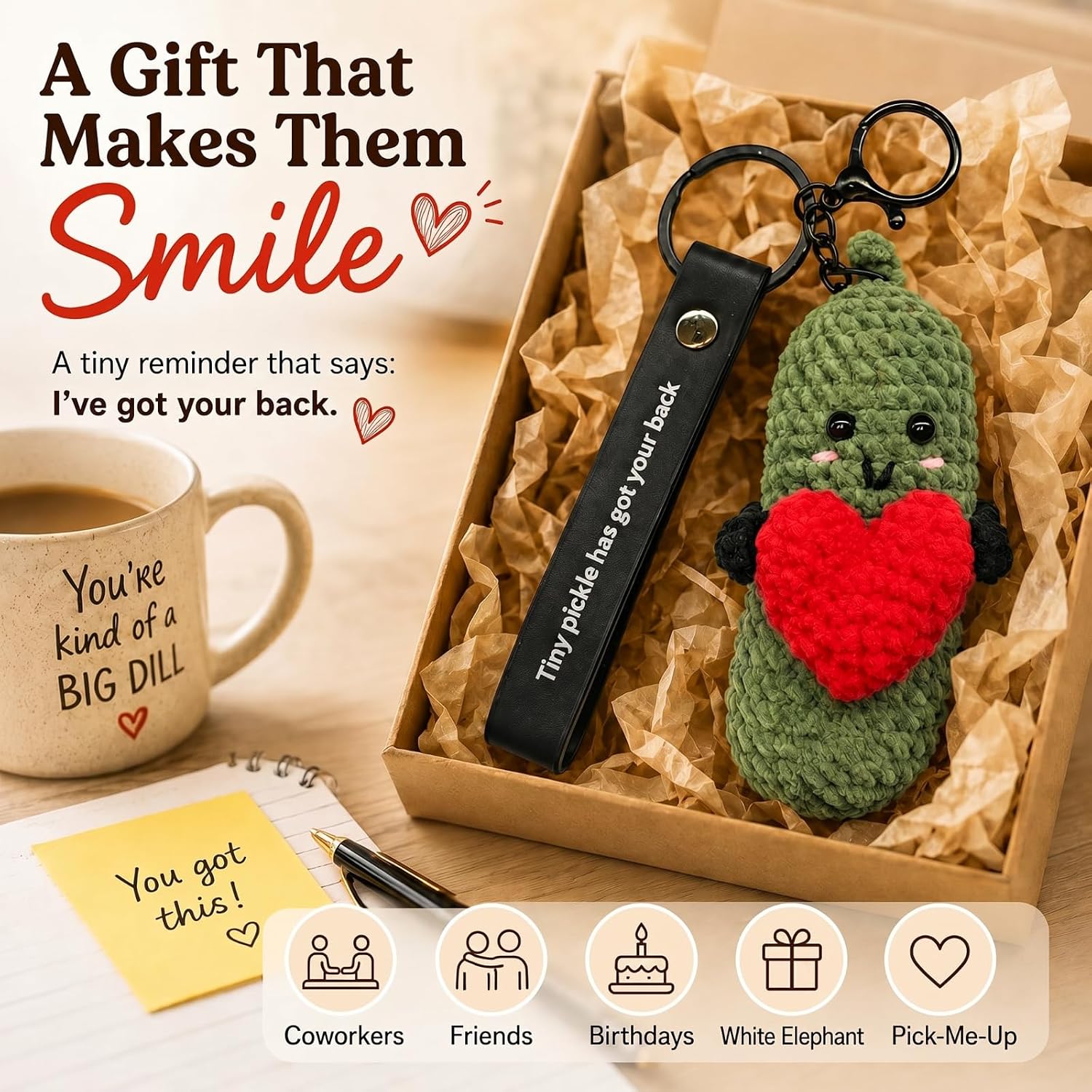 Emotional Healing Crochet Keychain for Women, Handmade Positive Bag Charm & Backpack Pendant, Funny Motivational Gift