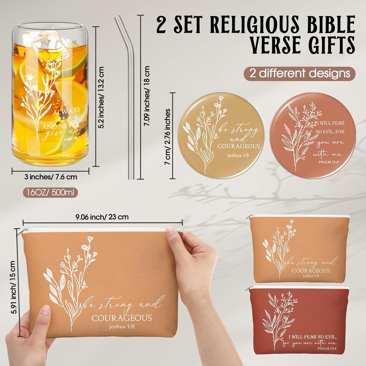Fumete 2 Set Women's Day Christian Gifts for Women Bulk Religious Makeup Bag Bible Verse Glass Cup Mini Christian Compact Mirror Regalos Cristianos for Church Mothers Day Gifts (Bright Colors) - Image 2