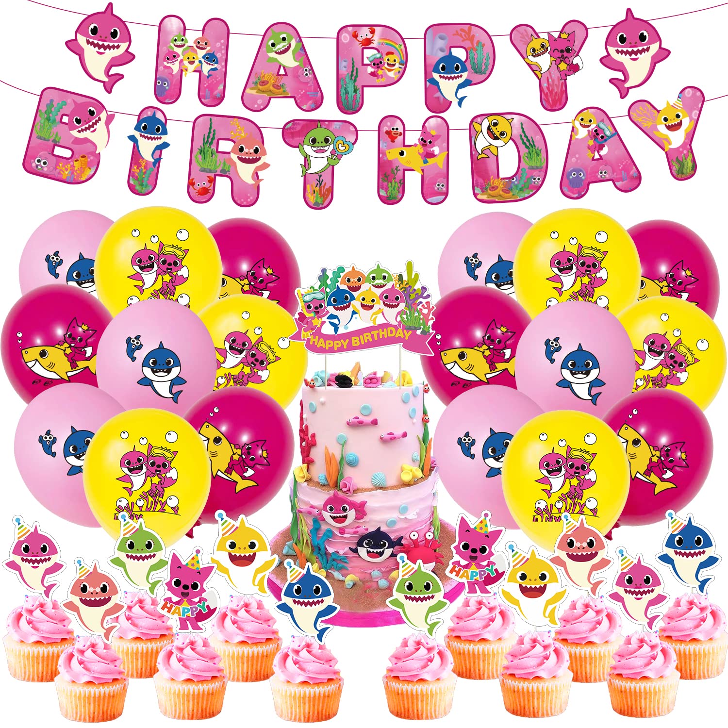 Corner - Baby' Shark' Birthday Decorations Pink for girls