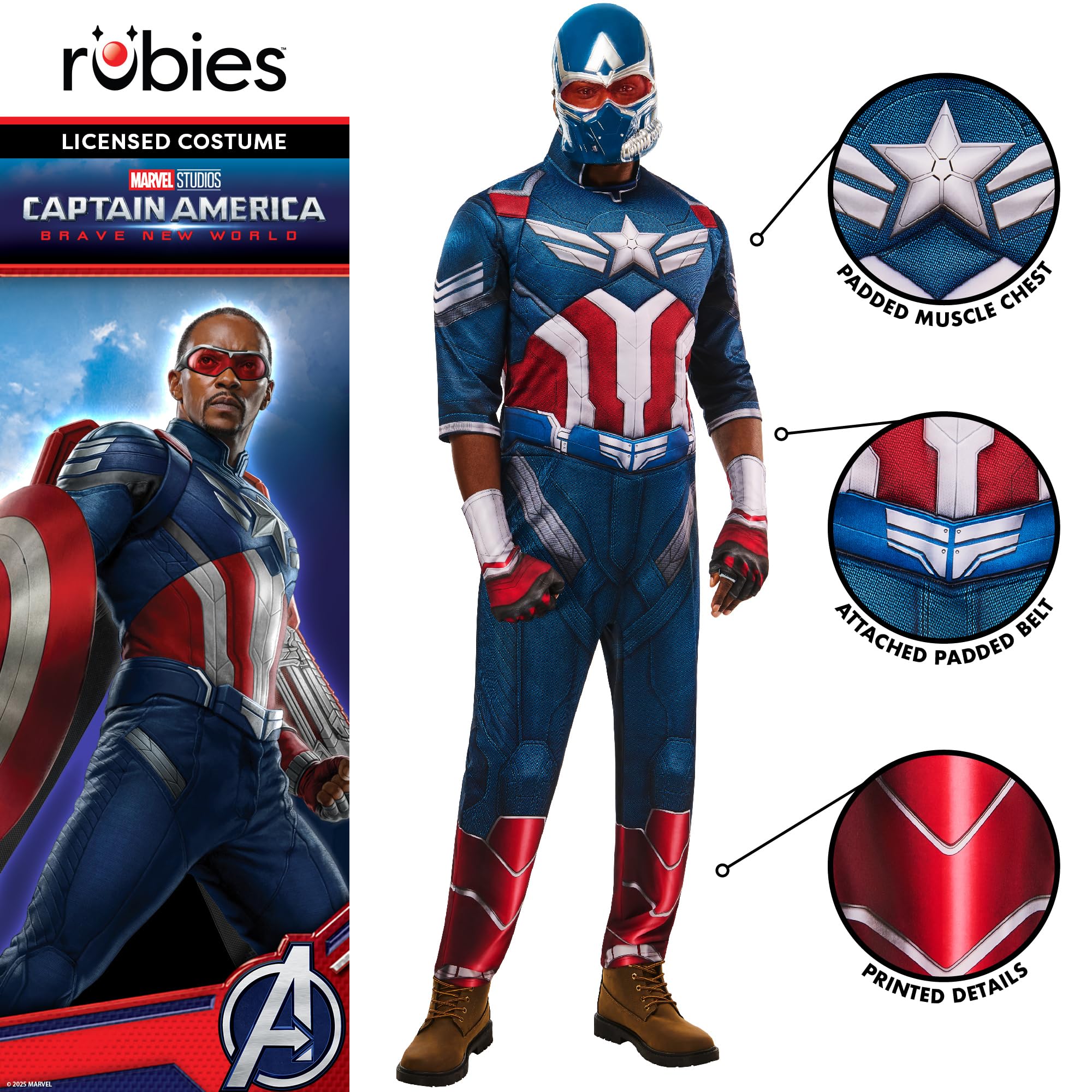 Rubie's Oficjalna sukienka Brave New World Captain America Deluxe dla dorosłych, fantazyjna sukienka dla dorosłych, L