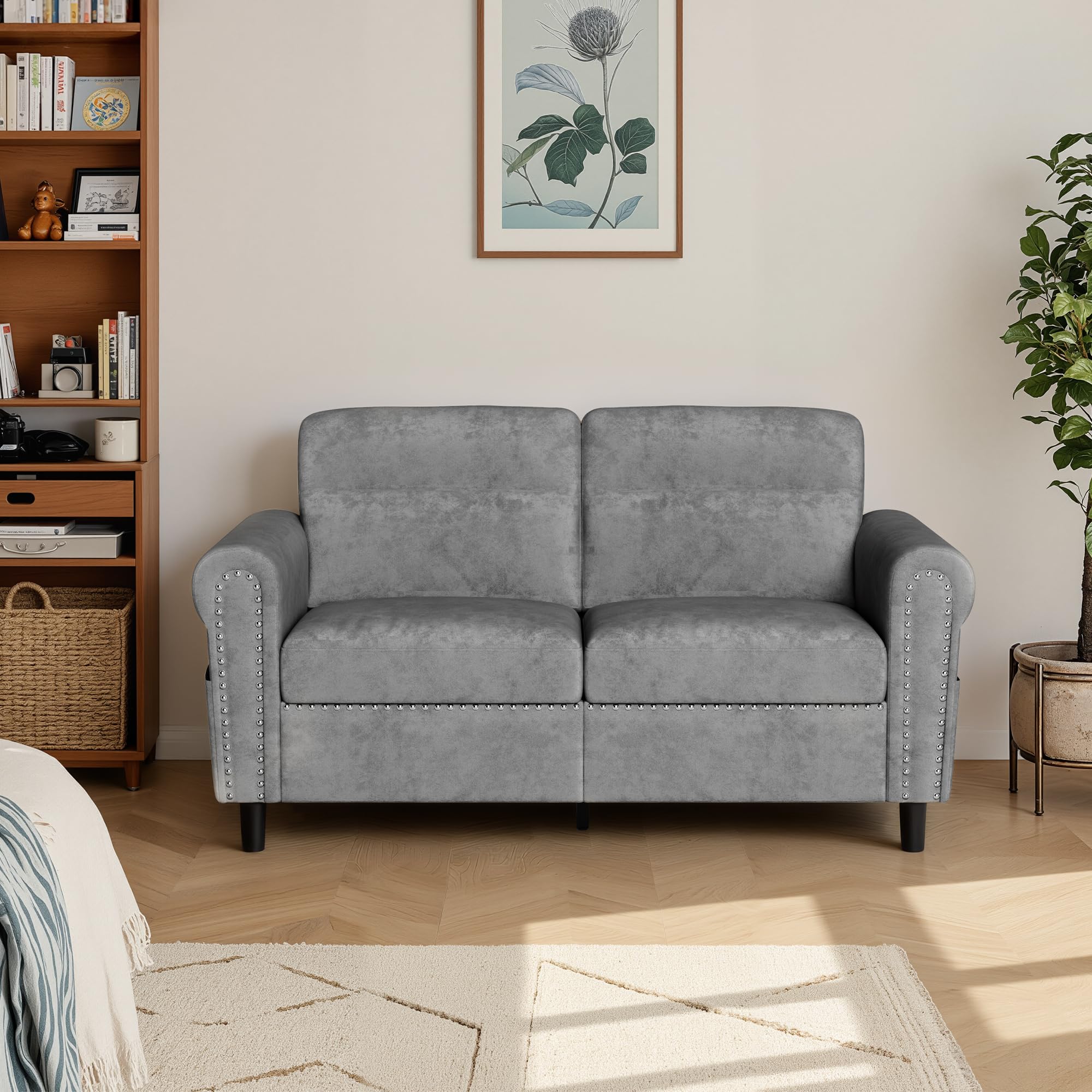 Canapé 2 Places modèle, canapé avec accoudoirs, Fauteuil 2 Places avec accoudoirs et Poche latérale,canapé pour Salon, Appartement, Bureau, 150 x 71 x 83 cm (Gris Foncé)
