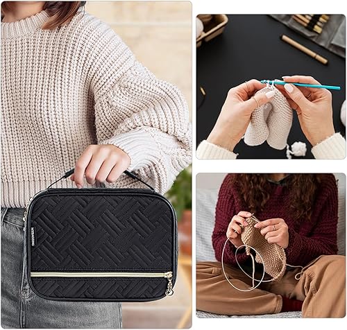 Miniatura 7 de MYBAGZING Estuche de ganchillo vacío  Estuche organizador de ganchillo acolchado  Soporte de gancho de ganchillo para agujas de tejer circulares,