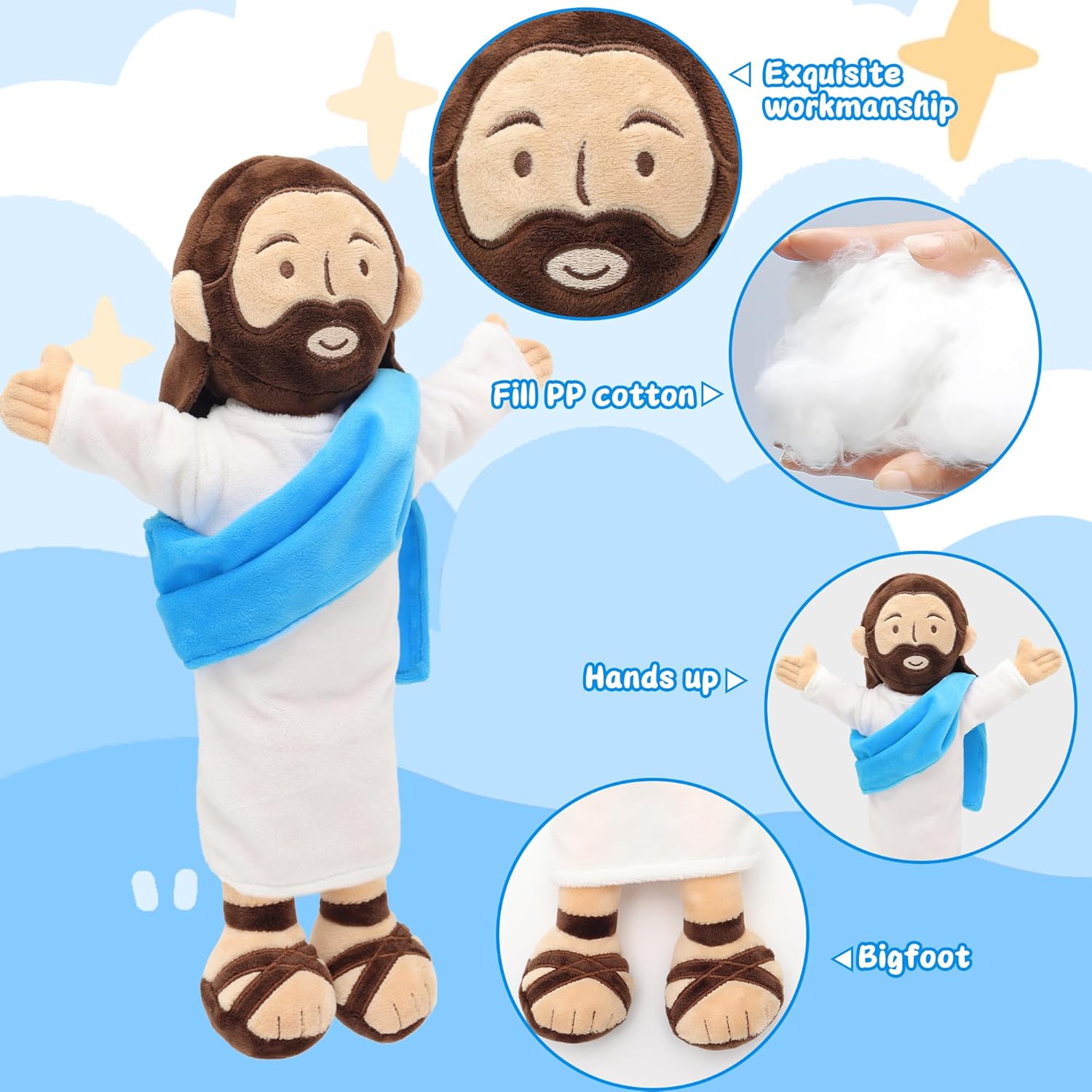 Yelakey 13" Jesus Plush, Jesus Stuffed Doll Plushie for Easter Christmas Church (Brown)