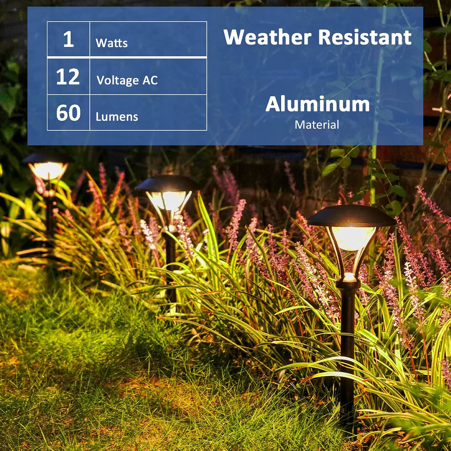 Malibu Pathway Lights 1W LED Outdoor Low Voltage Landscape Lighting 60 Lumen Hardwired Metal Path Light 3000K Warm White 12V Sidewalk Walkway Lights with Cable Connector and Stake for Garden Patio