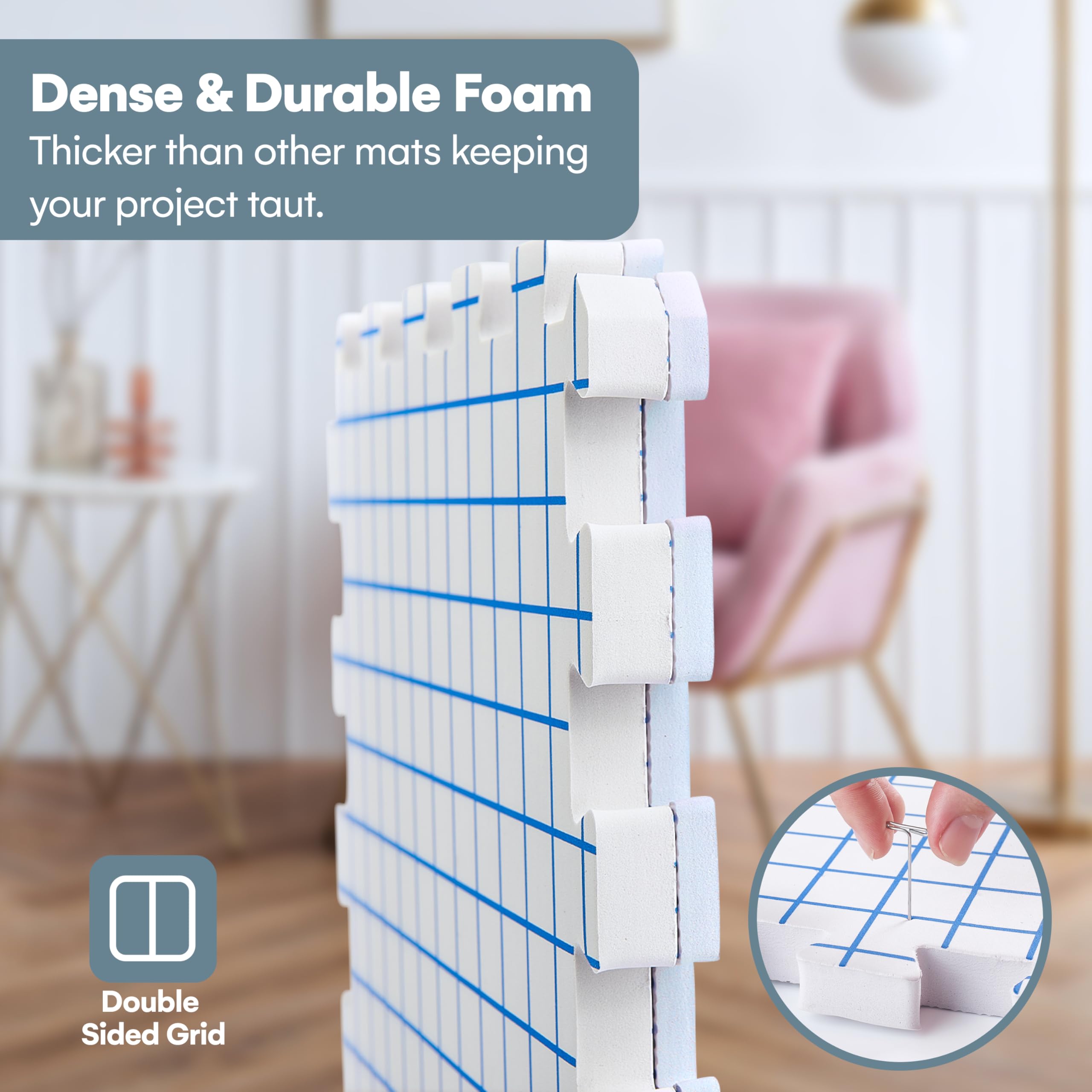 KnitIQ Double-Sided Blocking Mats for Knitting and Crochet Projects - Extra Thick Blocking Boards for Crochet with Gridlines - Inches and Centimeters - 100 T Pins and Storage Bag - Pack of 9