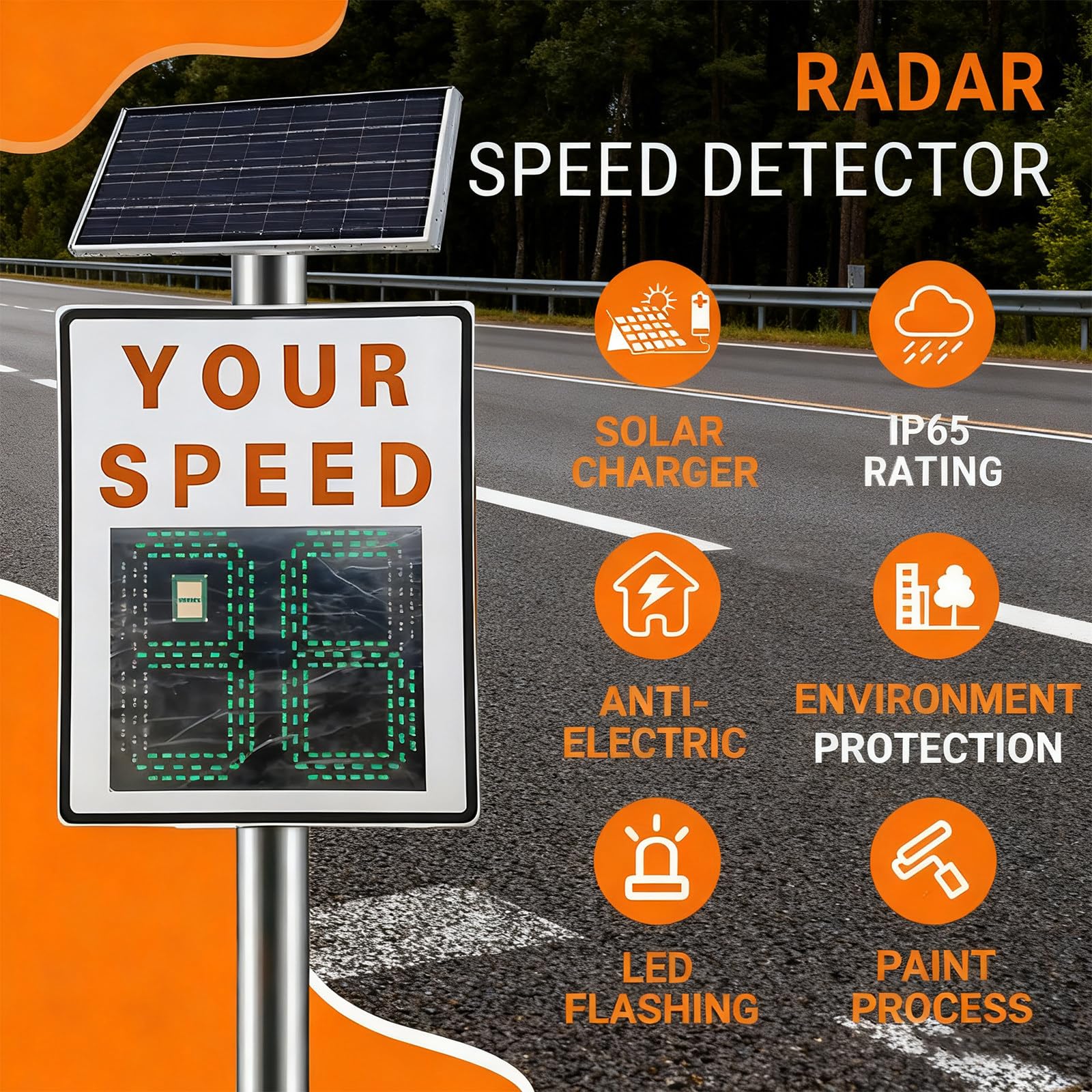 Señal de tráfico con Radar de Velocidad, 24×35 Pulgadas, Detector de límite de Velocidad Solar con Accesorios