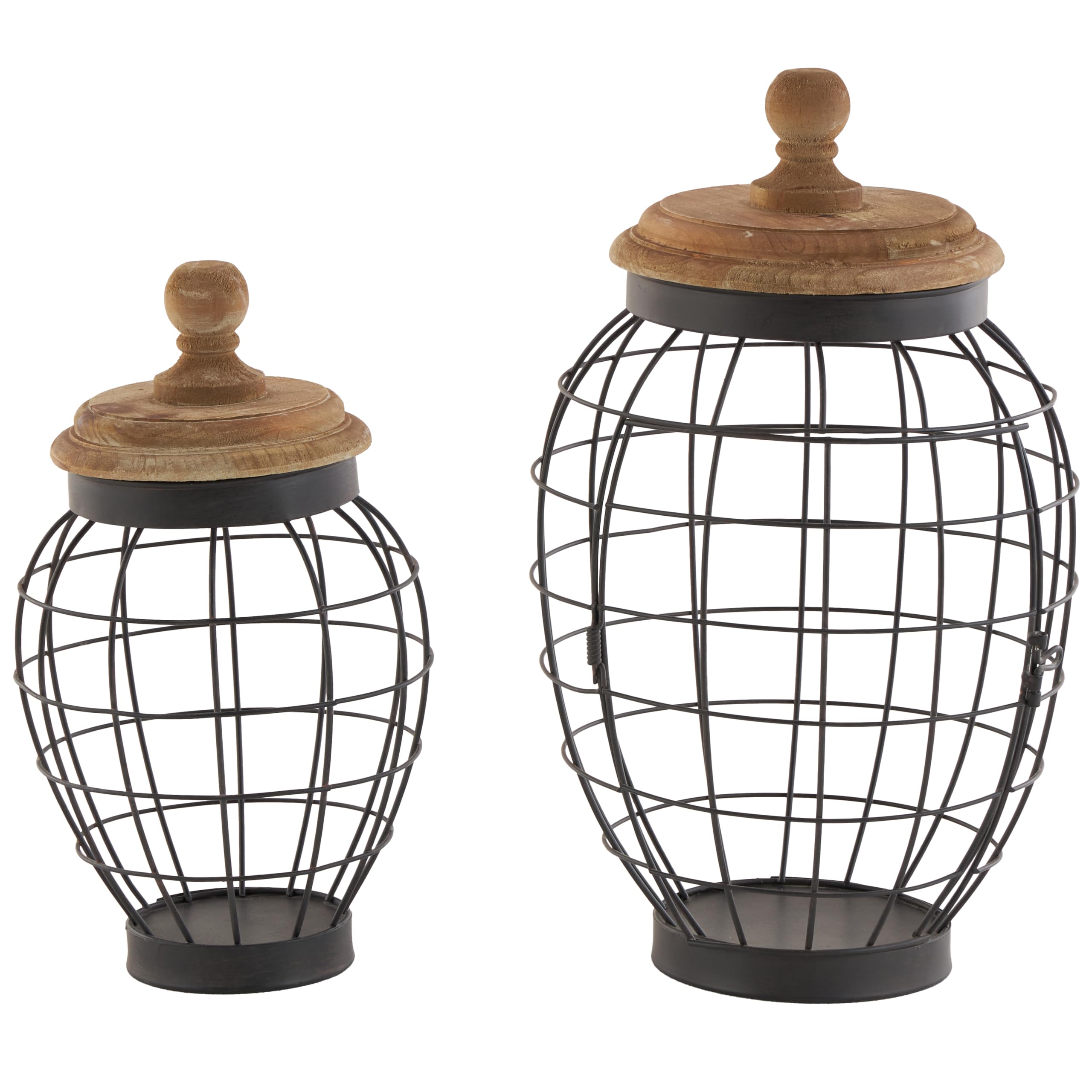 Deco 79 Metal Living Room Decorative Jars Caged Style Decorative Container with Wood Lids, Set of 2 Jar with Lid 12