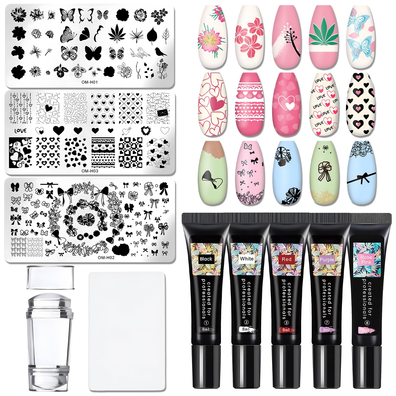 Stamping Nail Art Kit, Set di Stampe in Gel, con Stampo per Unghie, Smalto per Stamping, Nail Art Stamping Piatti, Colori Vivaci, Asciugatura Rapida, Crea Facilmente Design Squisiti
