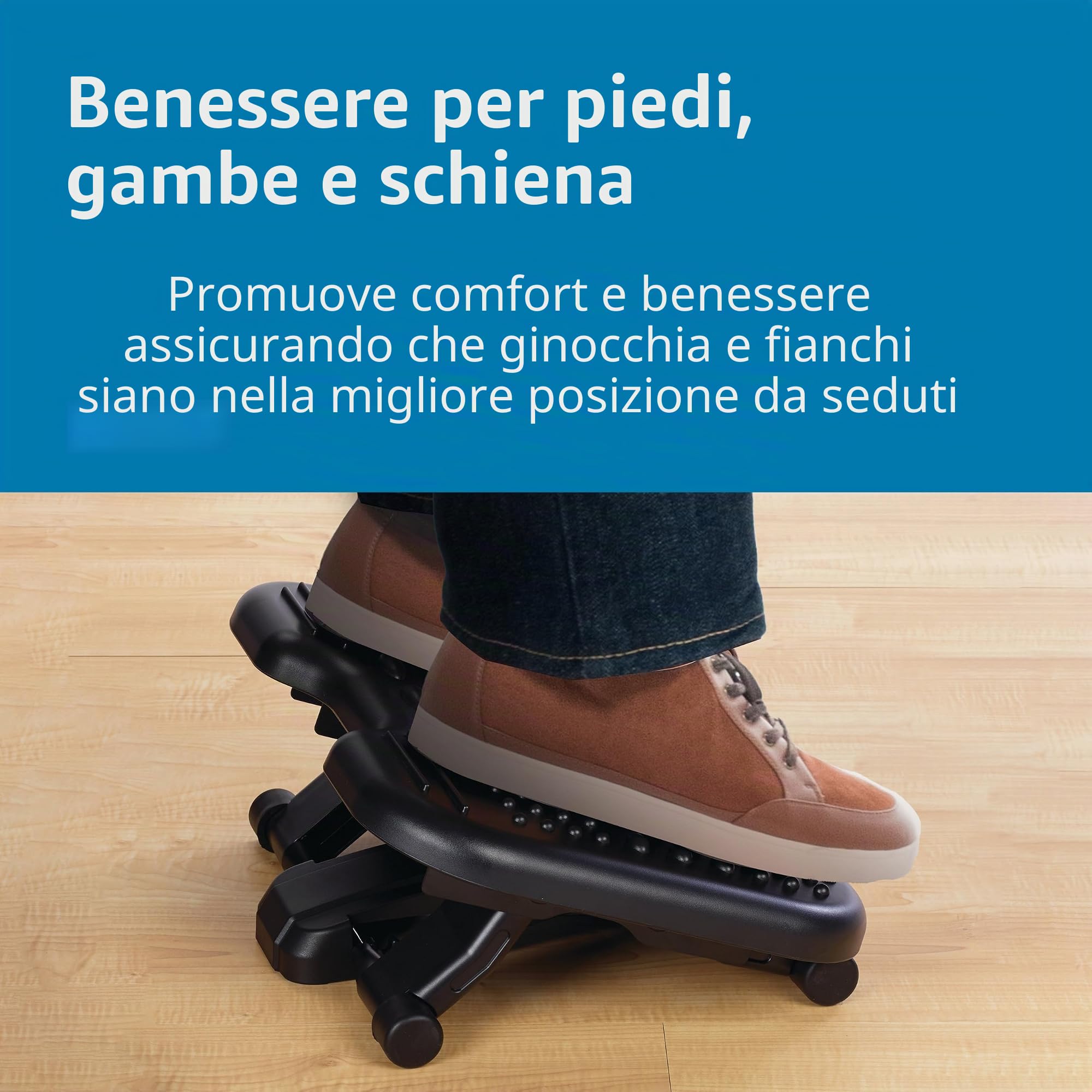 Kensington Poggiapiedi da scrivania SoleMassage, ergonomico con funzione massaggio e pedana inclinabile fino a 5 livelli/30°, per ufficio e casa, Nero, 56155EU