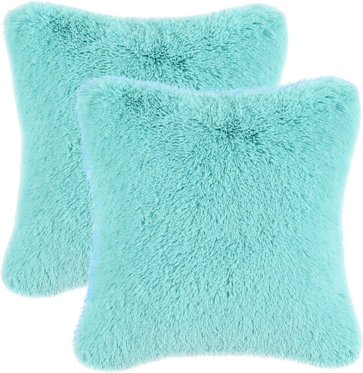 CaliTime Pack of 2 Super Soft Throw Pillow Covers Cases for Couch Sofa Bed Solid Plush Faux Fur 18 X 18 Inches Duck Egg