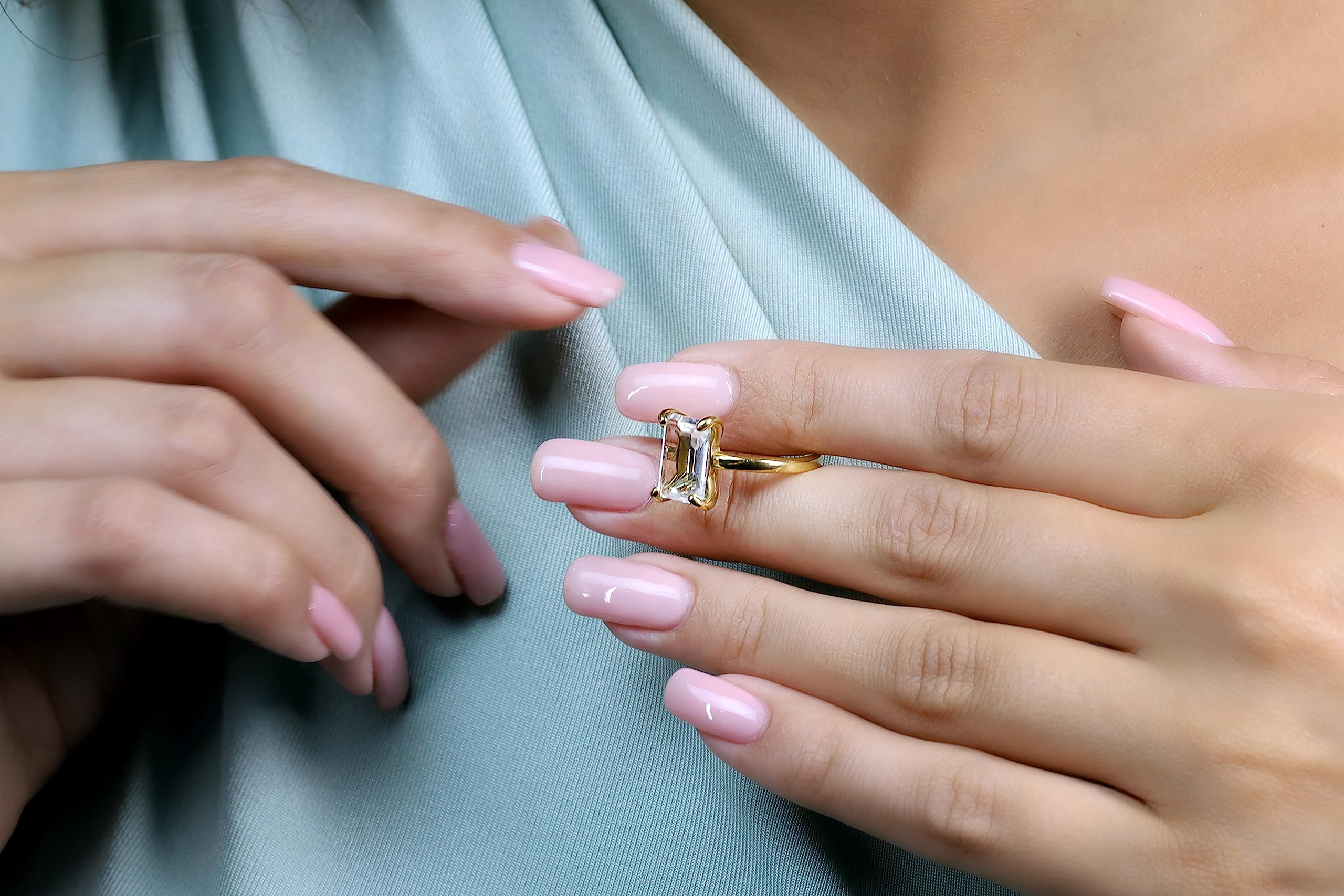 Anillo de Oro Rosa - Cuarzo Cristal Rosa 14k - Anillo de Cuarzo Transparente - Anillos Delicados y Transparentes - Joyas de Cuarzo de Oro - Alianza de Boda Perfecta - Anillo de Propuesta Ideal