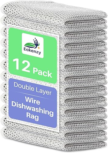 12 Pack Steel Wool Scrubber, Double Layer Non-Scratch Wire Dishcloth, Multipurpose Kitchen Towels, Dish Cloths for Washing Dishes, Cleaning Supplies for Sinks, Dishes, Stove Top, 7.87*7.87 Inch
