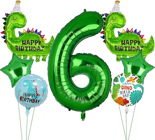 7 globos de dinosaurio  Globos de aluminio Mylar con número de cumpleaños de dinosaurio para suministros de fiesta y decoraciones (6)