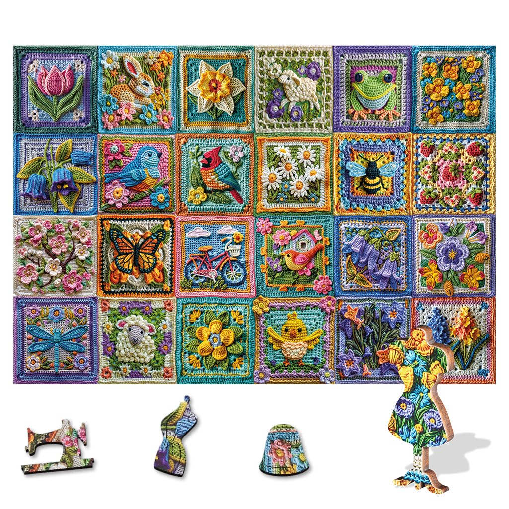 Wentworth Wooden Puzzles Springtime Crochet, 250 Pcs Adult Jigsaw Puzzle, Themed Irregular Pieces