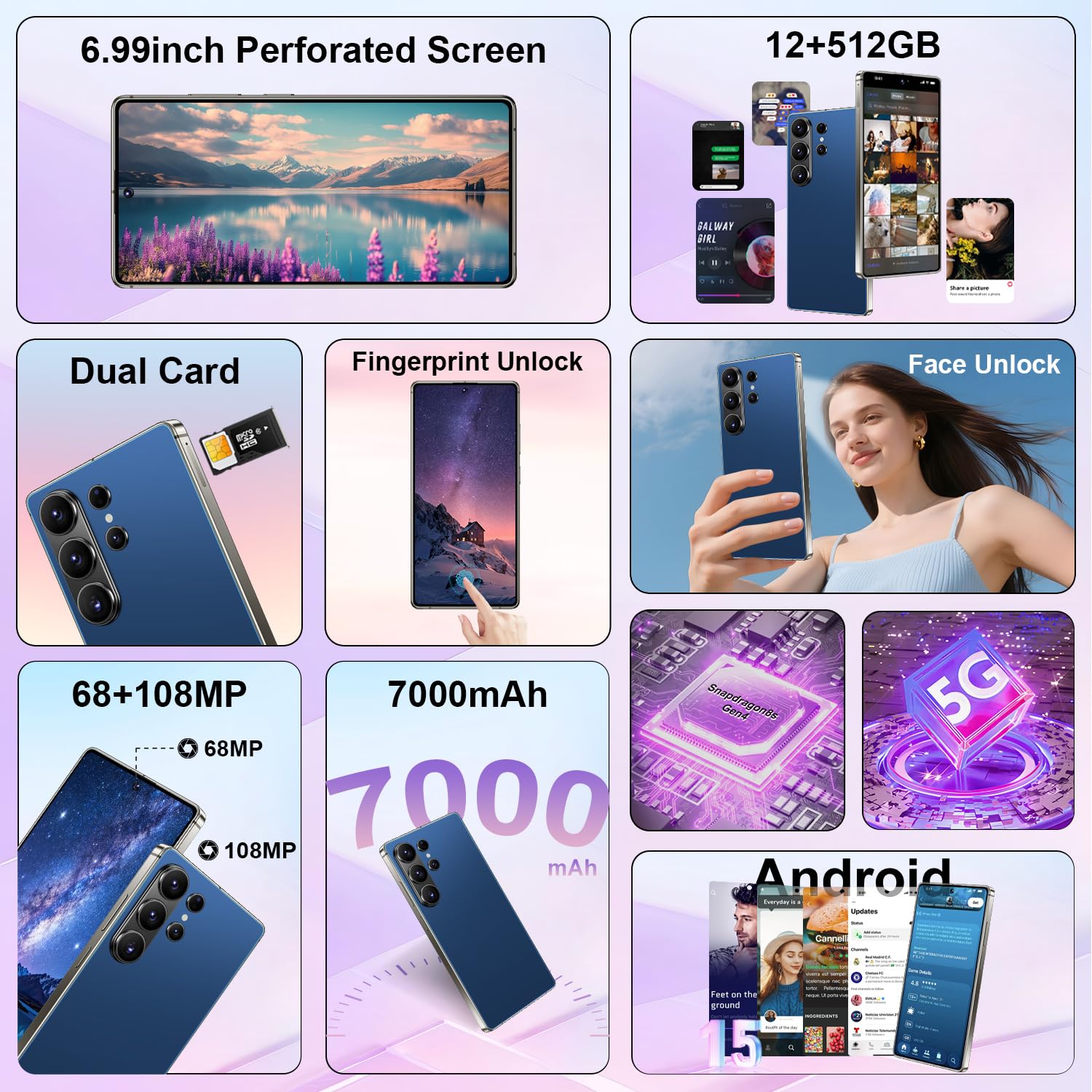 I26 Ultra Business 5G Smartphone, Dual SIM, 12GB+512GB, Snapdragon 8 Gen 4, 6.99" Screen, 7000mAh, Android 15, Stylus Pen & Face Unlock (Dark Blue) - 2