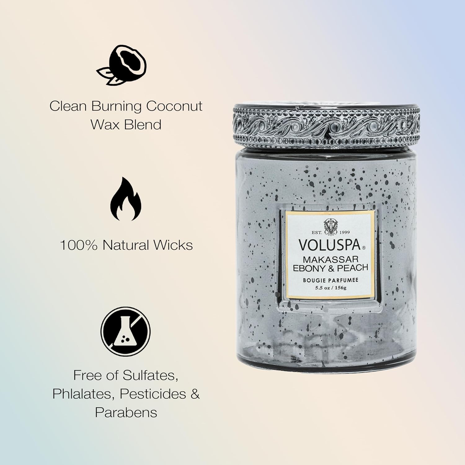 Voluspa Makassar Ebony & Peach, Small Candle Jar, 5.5 oz, 50 Hour Burn Time, Coconut Wax for Clean Burning, Handcrafted in The USA - Image 4