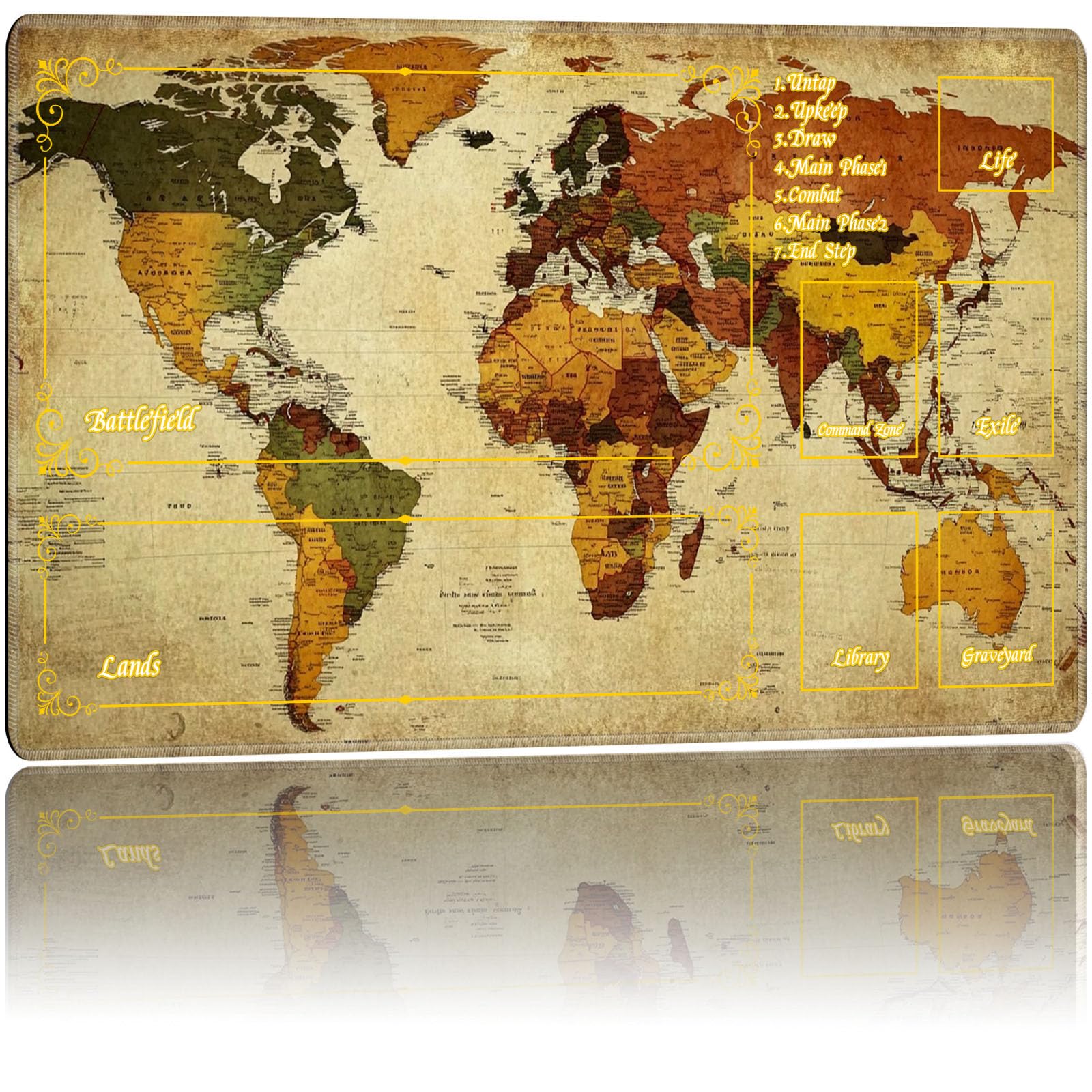 FKIUBWRY for MTG Playmat with Zones 24"x14" - Non-Slip Rubber Base,Stitched Edge,Storage Bag,for TCG Card Game Playmat,Magic Mat,Mouse Pad,for Magic The Gathering,Board Game,Vintage World Map