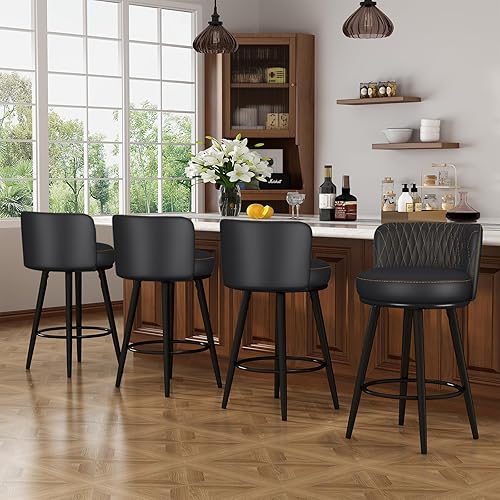 Miniatura 8 de Juego de 2 taburetes de bar, taburetes de altura de mostrador con respaldo y reposapiés con patas de metal, taburetes de mostrador para isla de