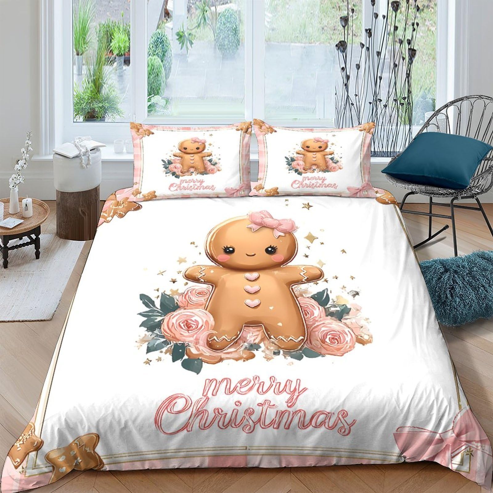Ctjqhvkz Style-2 3D Printed Gingerbread Christmas Fitted Sheet Microfiber Soft Festive Bed Cover For Bedroom Dorm Decor Single（135X200cm）