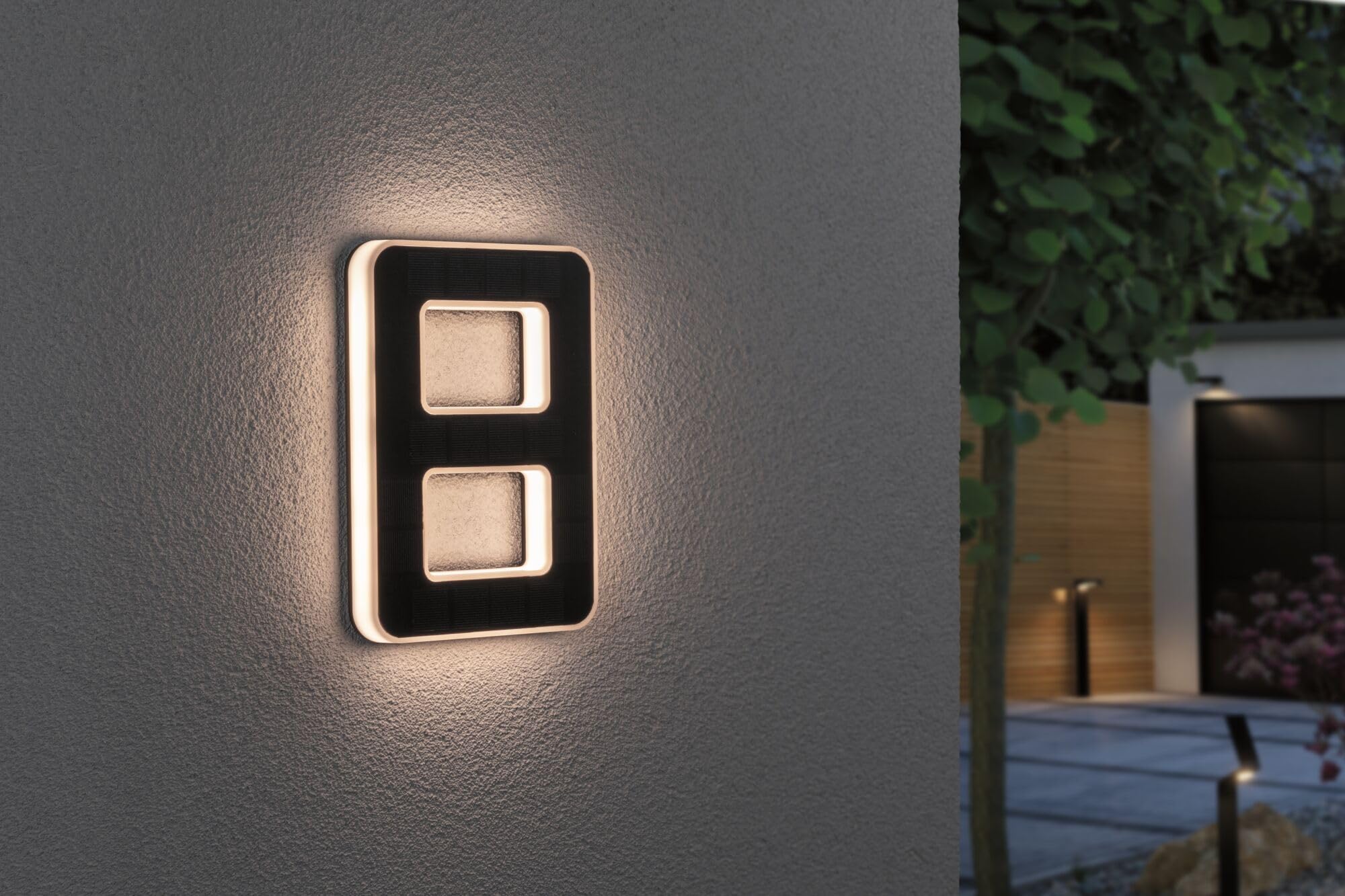 Paulmann 79849 LED Solar Hausnummer 8 IP44 Warmweiß Akku wechselbar incl. 1x0,2 Watt Solarleuchte Schwarz Solarlampe Kunststoff Solarlicht 3000 K