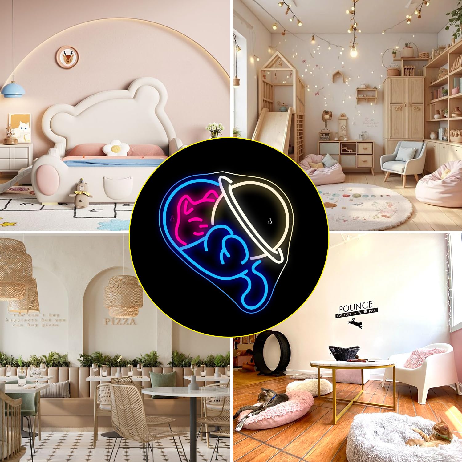 Horseneon Astronautischer Planet Cat Neon schild Katze Neon Sign Tier Neon Light für Schlafzimmer USB Dimmer LED Schild Leuchtreklame für Wand Katzenliebhaber Kinderzimmer Wohnzimmer