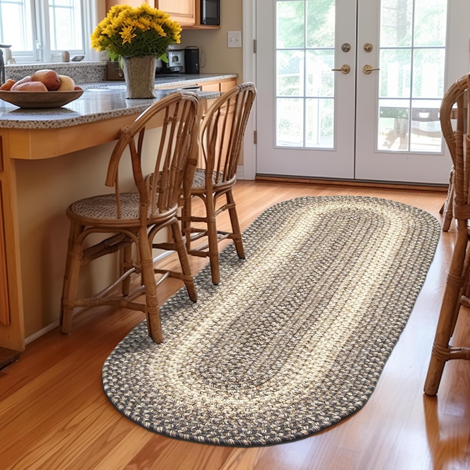 Super Area Rugs Braided Rugs Farmhouse Kitchen Rug - Ridgewood Braided Rug for Living Room - Reversible - Indoor/Outdoor - Made in USA - Brown Velvet/Beige, 2' X 6' Oval Runner