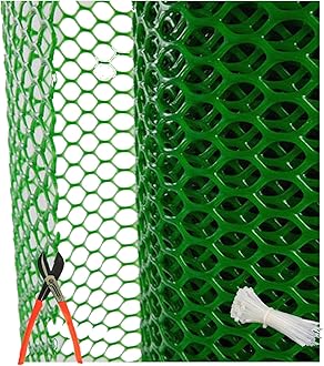 PVC Garden Fencing Net_Mesh_4 Feet Height X 15 Feet Length_UV Stabilized 800 GSM Anti Bird Net Green Color with 1 Cutter,100 PVC Tags FN:10
