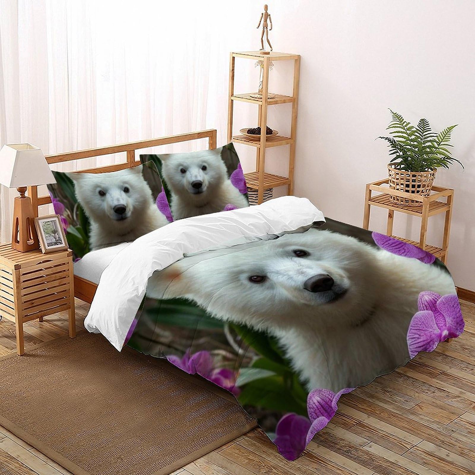 Housse de couette ours violet 260x220cm lit super king avec motifs animaux 3D