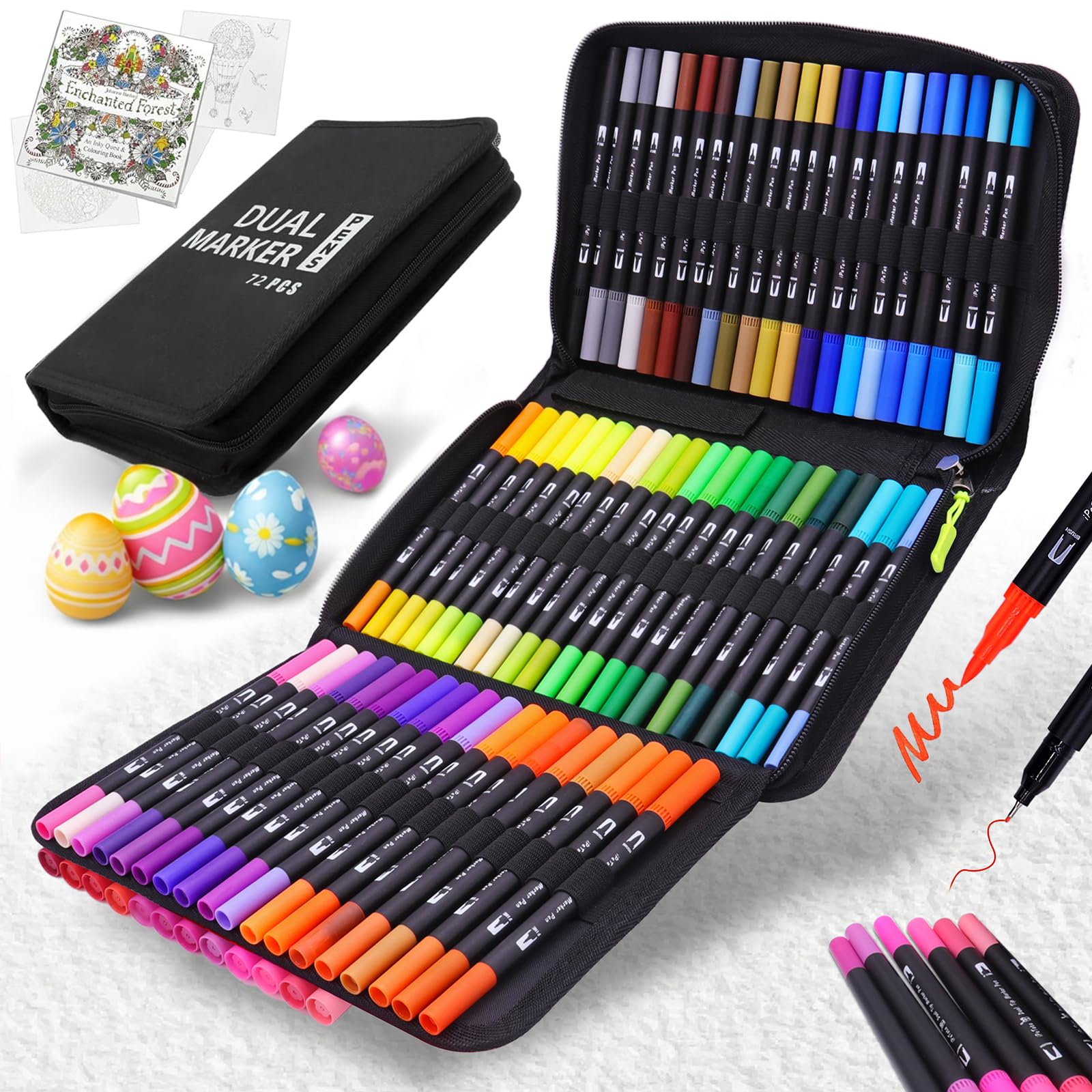 DSJIFGEW Double Tip Brush Pens Art Markers (72 Colors) - Fine Tip Acrylic Coloring Markers for Painting, Highlighting, and Card Making; Ideal for