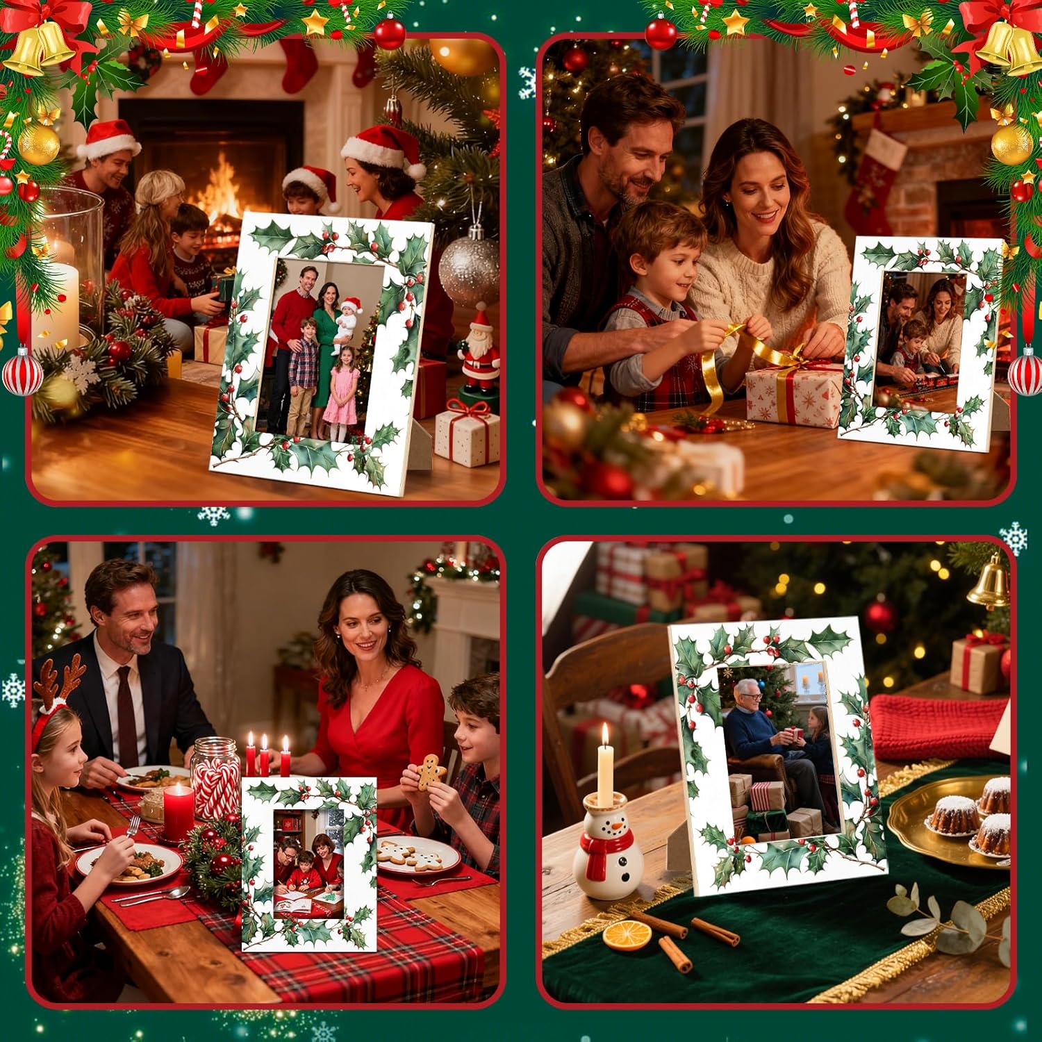 Winter Holly Picture Frame 5x7 Christmas Photo Frame Fits 5 by 7 Inch Wall and Tabletop Display for Home Decor