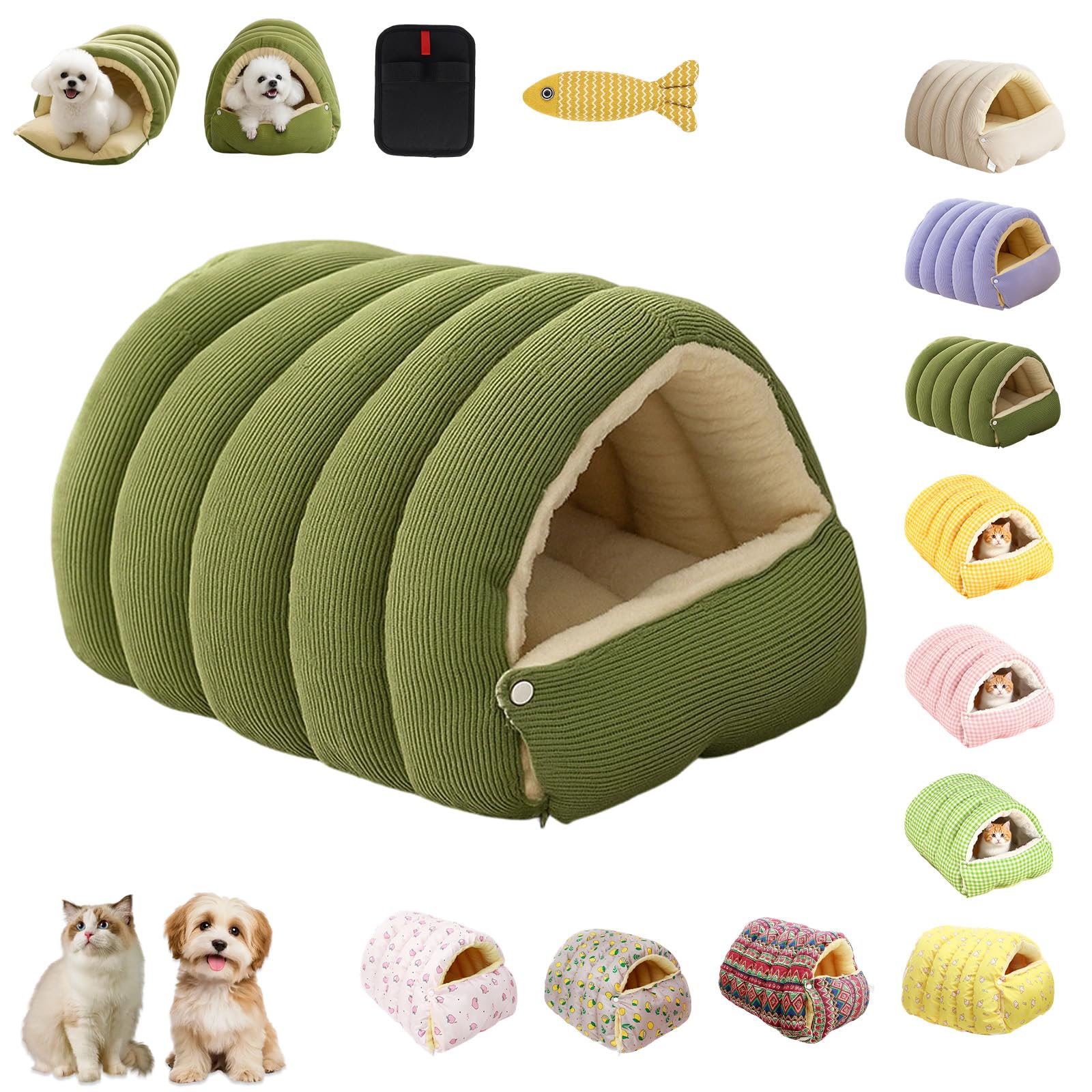 Cutypet Winter Cave, Cozy Monster Cat Bed with Removable & Washable Cushioned, Warm Cats House Tent Bed with Non-Slip Base in Indoor for Cats, Kittens And Small Dogs (Light Green,M)