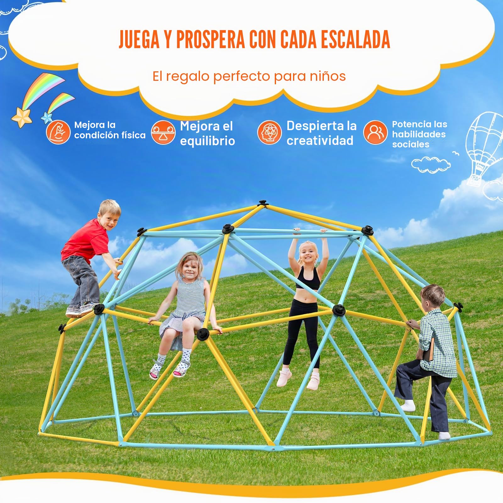 VEVOR Climbing Dome, Jungle Gym Supports 750 lbs. and Easy Assembly, 10-Foot Geometric Play Centre for Kids 3-10 Years Old, with Climbing Grip, Outdoor Playground Equipment