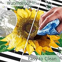 Vista 4 de Tucocoo Mantel impermeable a rayas de girasol, mantel para mesa plegable para mesas de 6 pies, cubierta de plástico con borde elástico para picnic