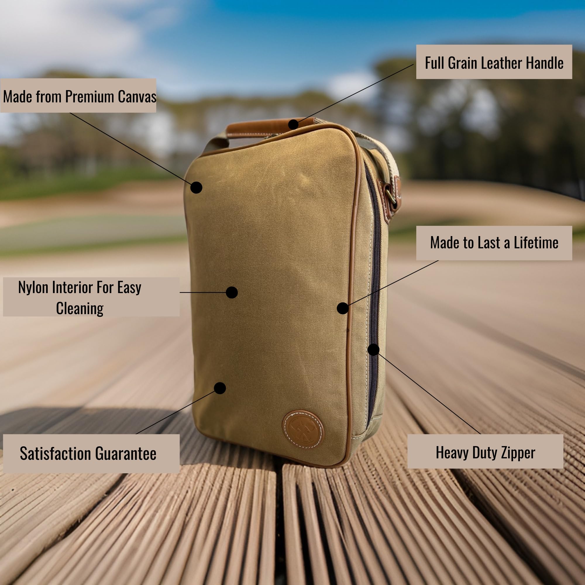 Lumberjack Plaid Golf-Schuhtasche – Segeltuch und Leder, großer Reise-Organizer für Damen und Herren, atmungsaktiver Sneaker-Träger, Braun, Schuhbeutel