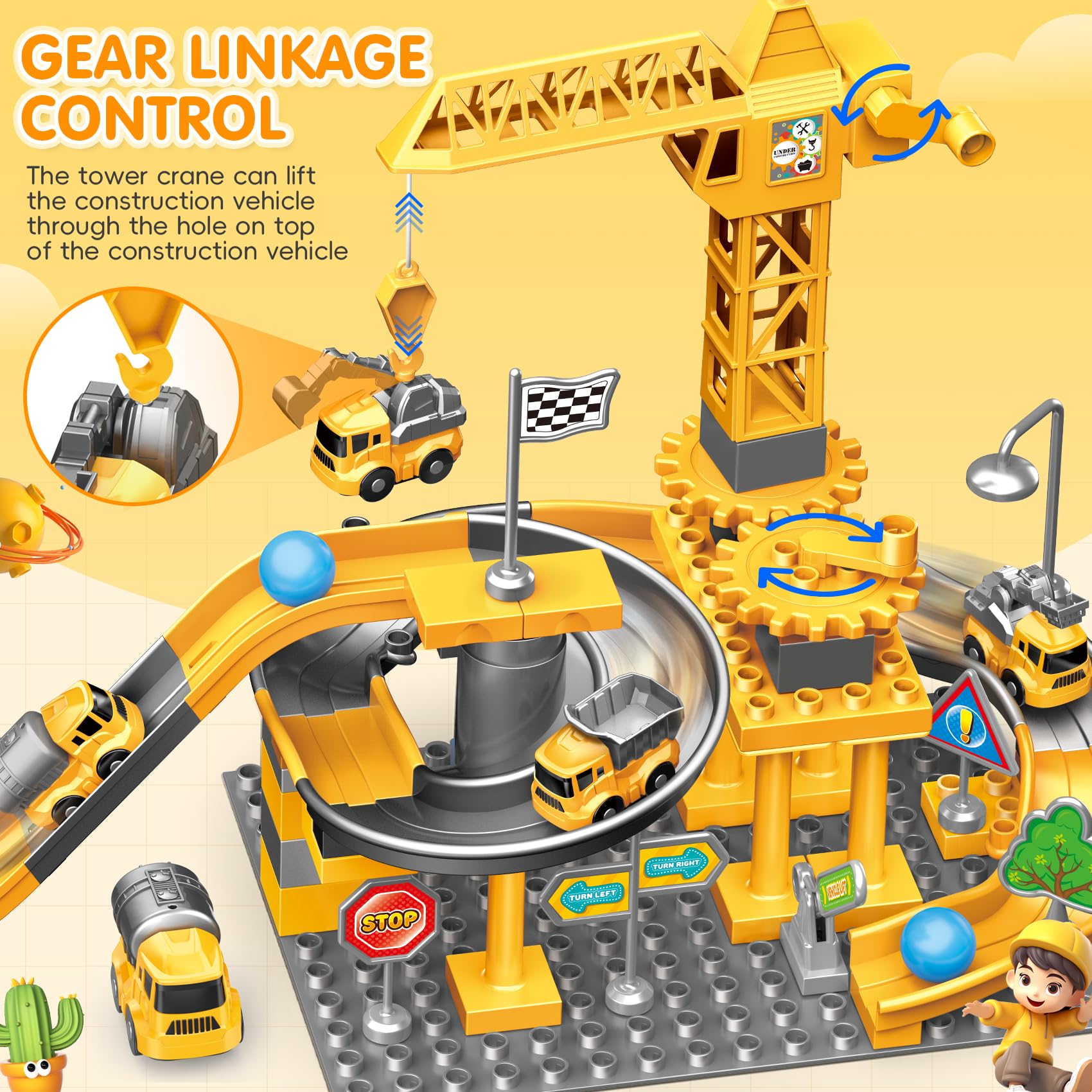 Cantiere Bambini - Set Costruzione Gru 55 Pezzi con Camion e Blocco Auto per Ragazzi 3-7 Anni
