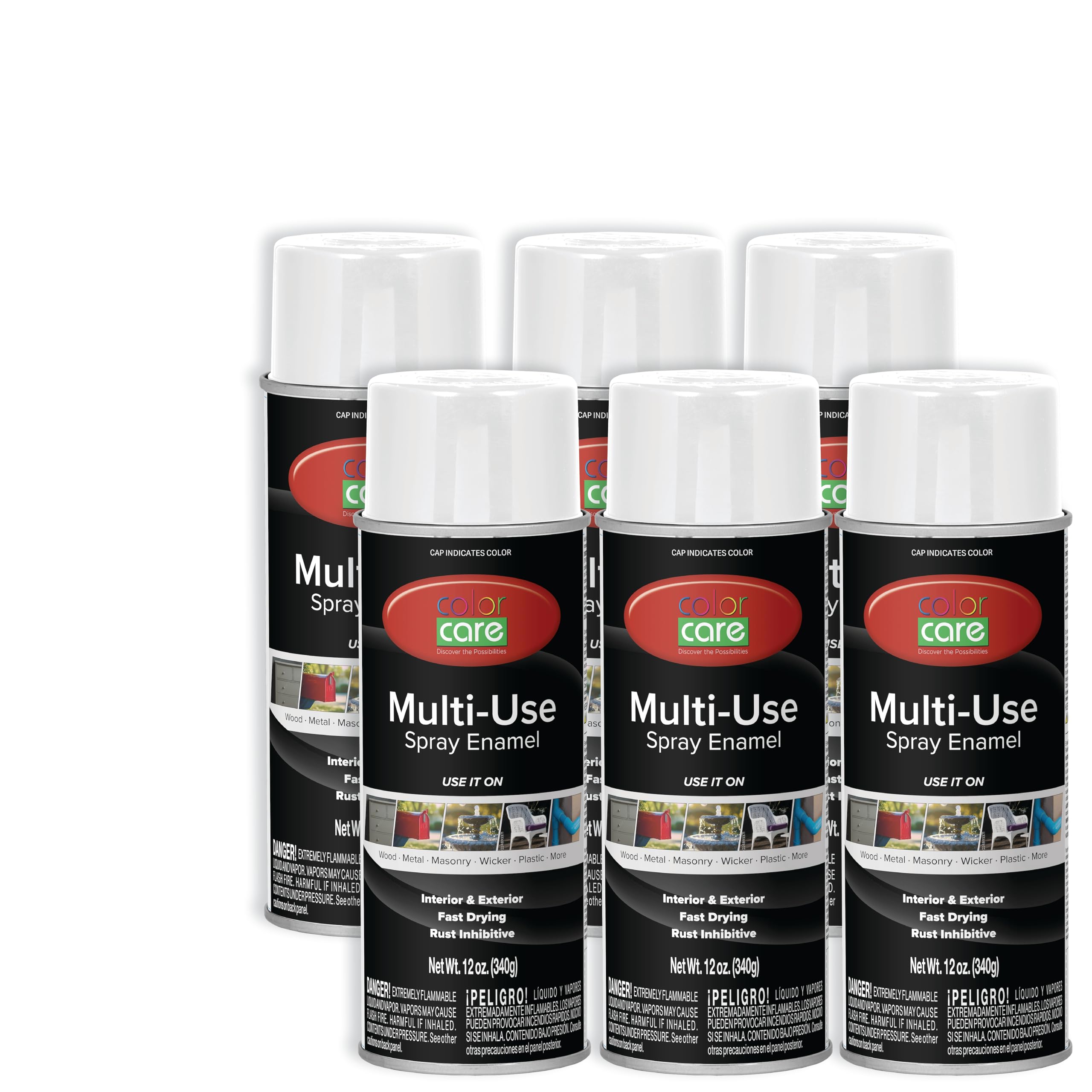 COLOR CARE Spray Paint, 12 oz, 6-Pack (Gloss White) – All-Purpose, Indoor & Outdoor, Rust Resistant, for Wood, Metal, Plastic & Masonry