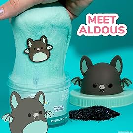 Original Squishmallows Aldous The Fruit Bat Premium Cloud Slime, Vanilla-Scented, 8 oz., Storage Container with Figurine Topper, Rubber Charm, Goodie Bags Stuffers, Kids Party Favors, Sensory Toy