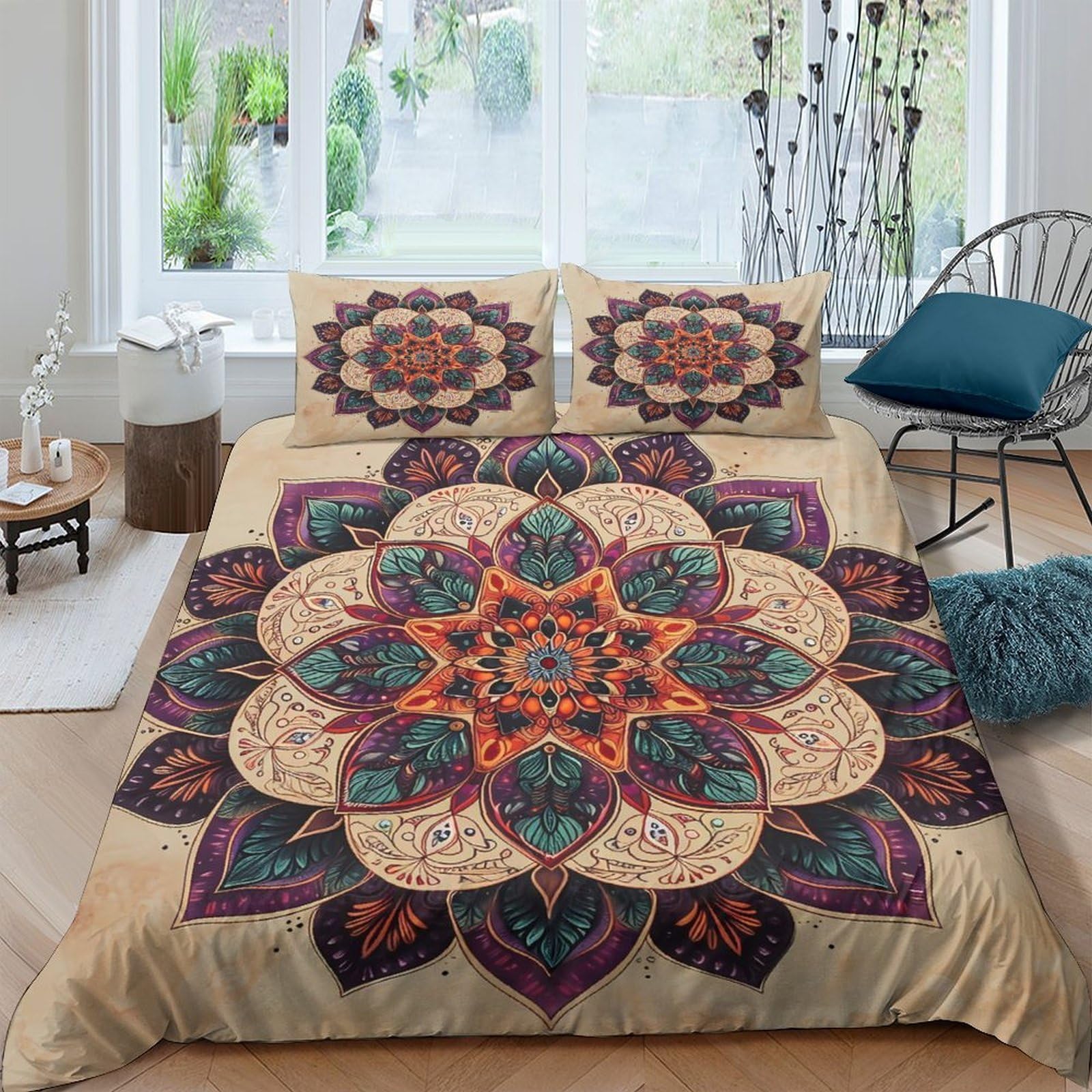 Ctjqhvkz Style-2 3D Printed Mandala Floral Fitted Sheet Microfiber Soft Decorative Boho Geometric Bed Cover For Bedroom Dorm Guest Room Single（135X200cm）