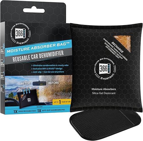 366 Days Dehumidifier & Moisture Absorber Bag – Reusable Silica Gel with Color-Changing Indicator – Eliminates Humidity & Musty Odors for Cars, RVs & Home (1)
