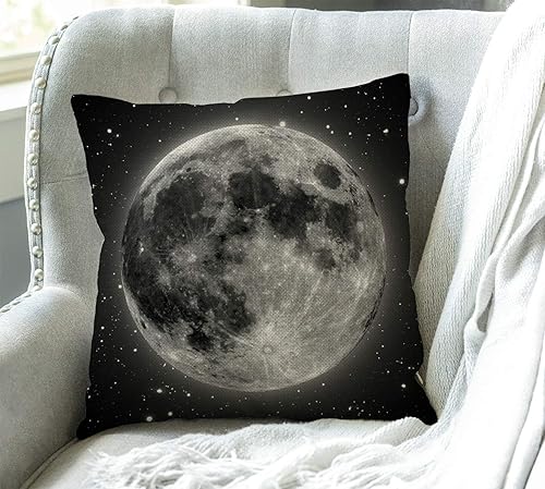 Miniatura 3 de Swono Funda de almohada decorativa de lino y algodón con luna llena con estrellas, funda de cojín gris dorada de 18 x 18 pulgadas
