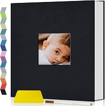 Popotop Photo Album Self Adhesive with Picture Display Window,40 Pages DIY Scrapbooking Supplies Kit for 4x6 8x10 Picture,Linen Cover Memory Book for Baby Wedding, with Scraper and Metallic Pen